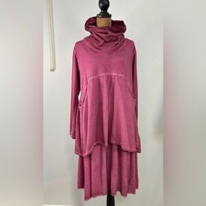 SAGA Made in Italy Lagenlook Cotton Dress Cowl Neck Layered Midi OS